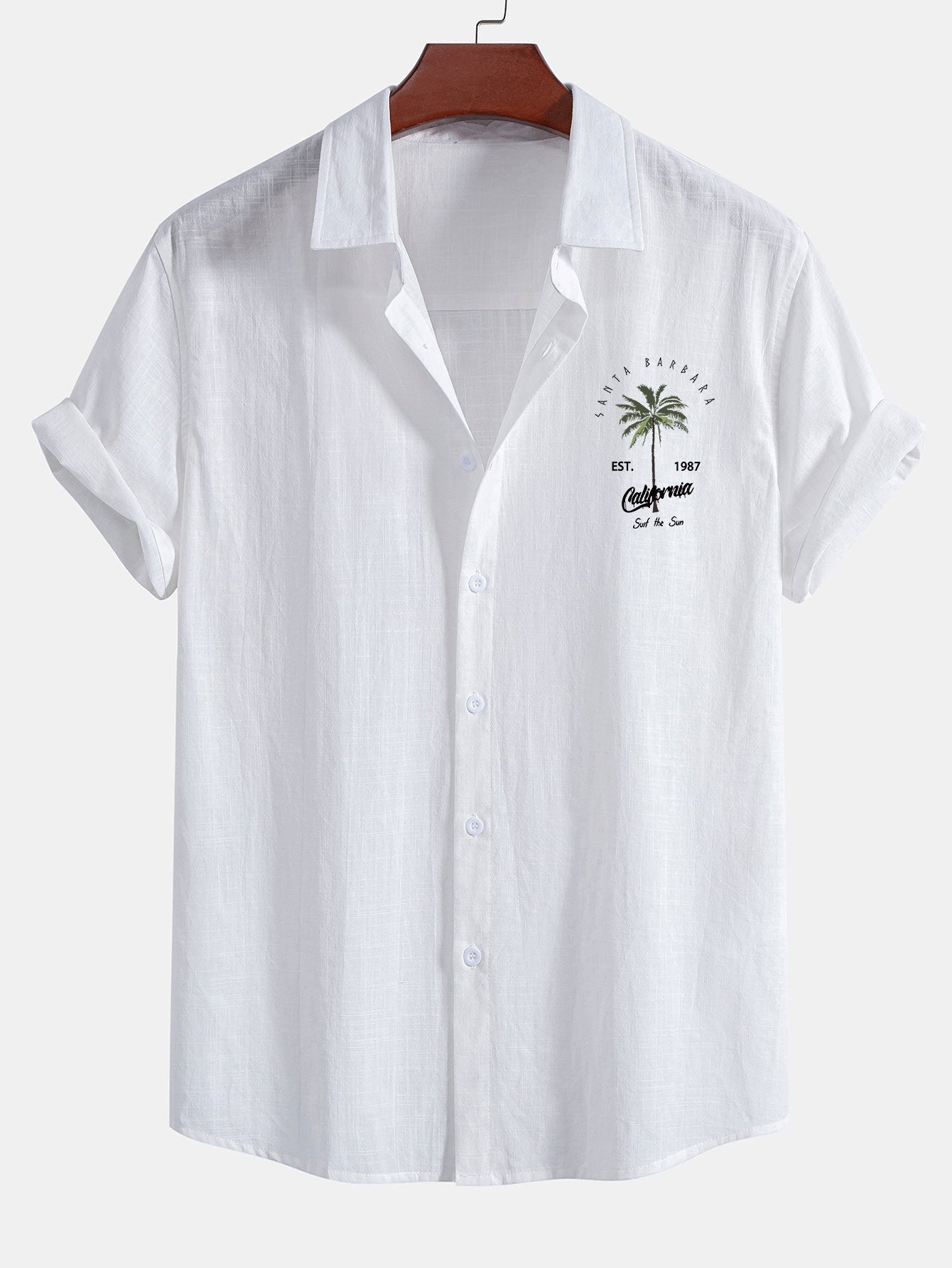 Camisa California Palm Tree estampado de lino Look de algodón Button Up