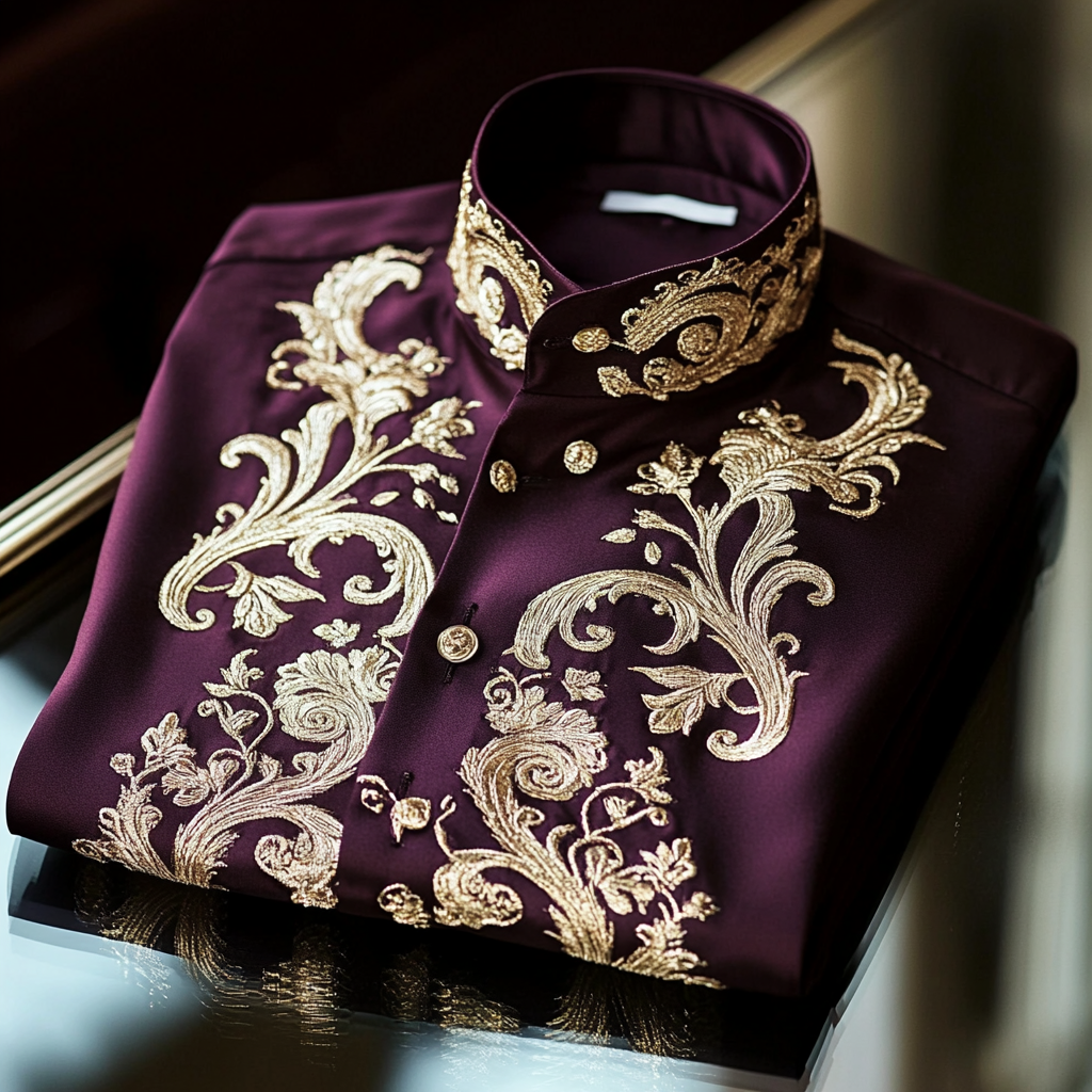 Camisa Luxurious and high-end stand cuello floral diseños impeccable craftsmanship ejecutivo leisure vacation de manga larga camisa para hombre