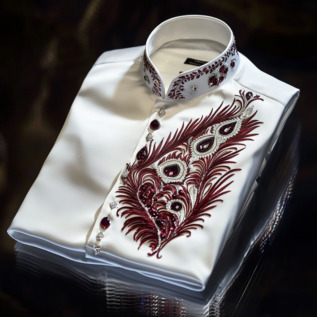 Camisa Luxurious and high-end stand cuello floral diseños impeccable craftsmanship ejecutivo leisure vacation de manga larga camisa para hombre