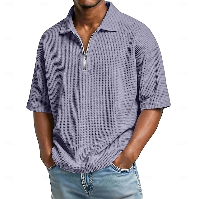 Camisa Waffle polos Zip Polo para hombre