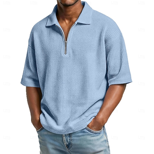 Camisa Waffle polos Zip Polo para hombre