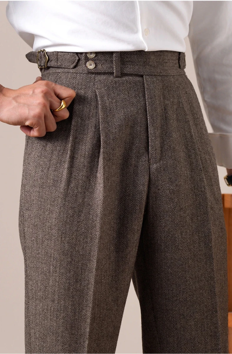 Herringbone wool-blend autumn trousers