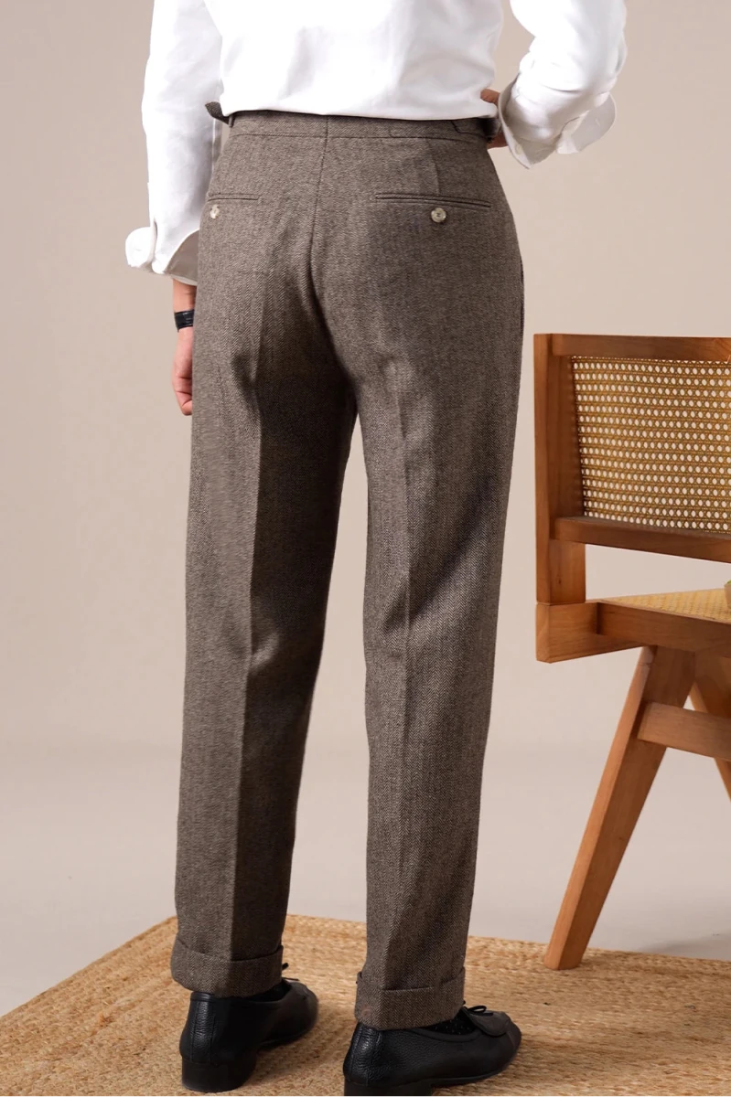 Herringbone wool-blend autumn trousers