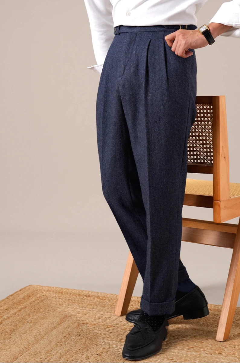 Herringbone wool-blend autumn trousers