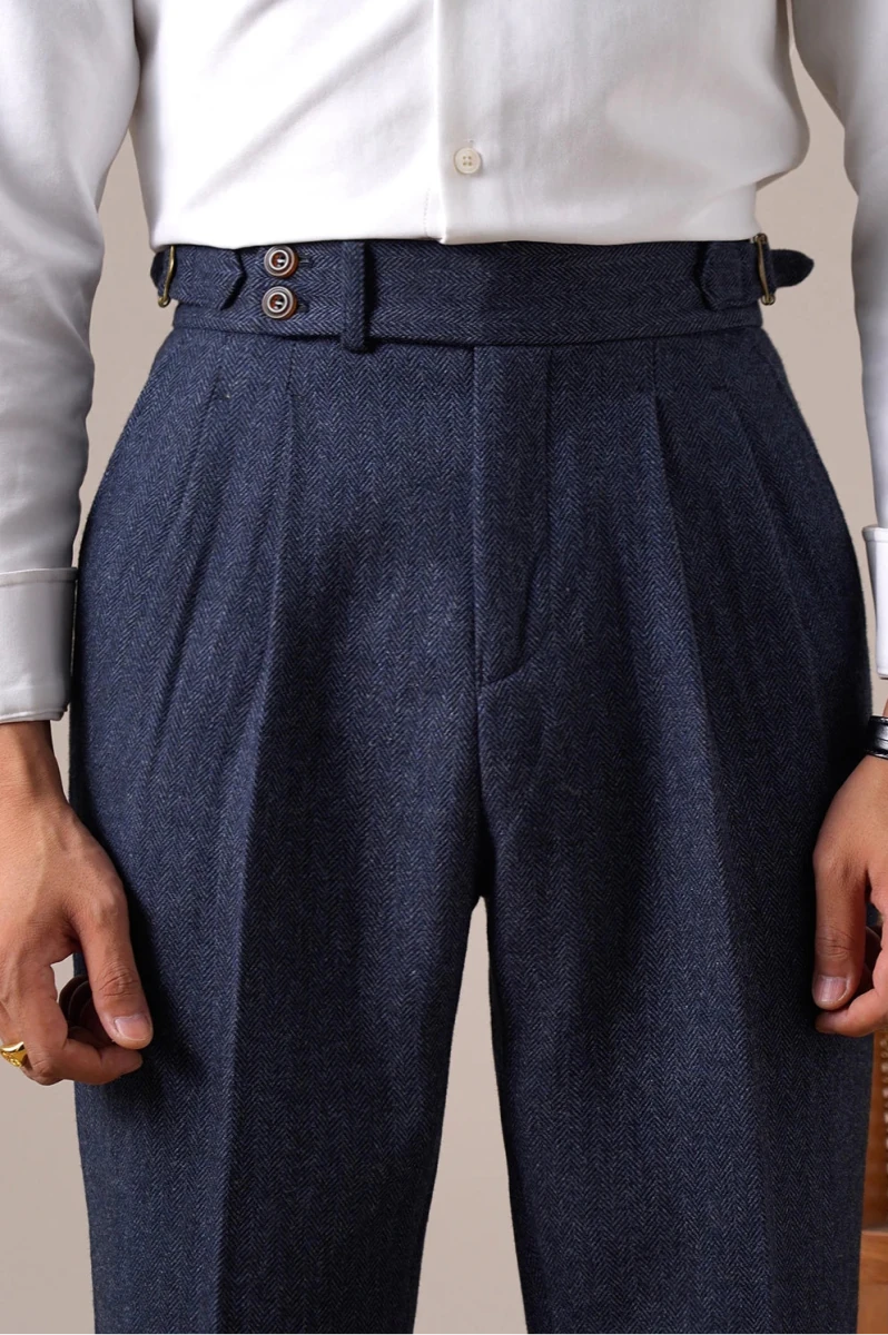 Herringbone wool-blend autumn trousers