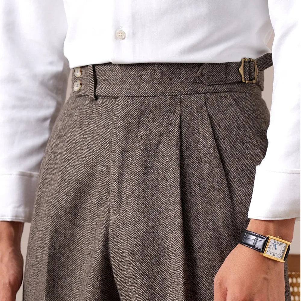 Herringbone wool-blend autumn trousers