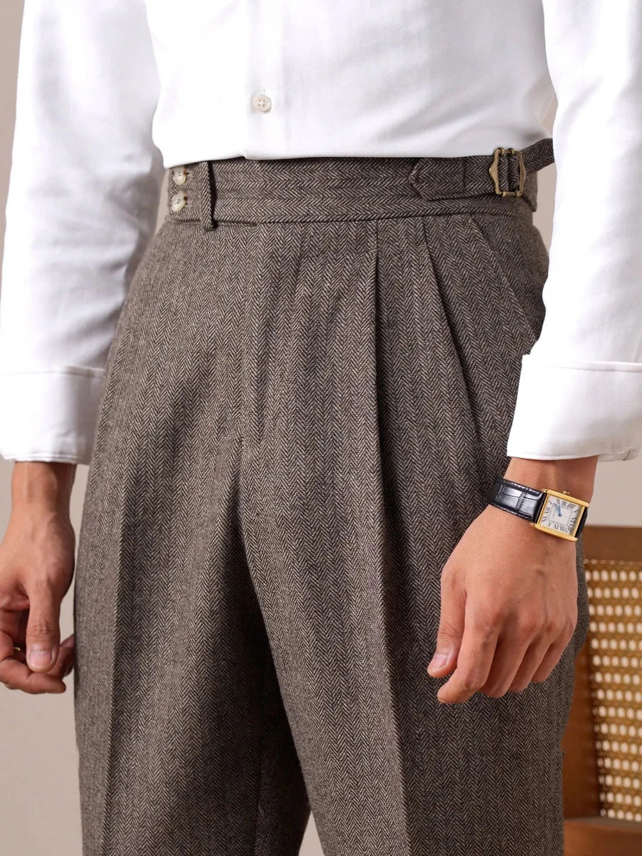 Herringbone wool-blend autumn trousers
