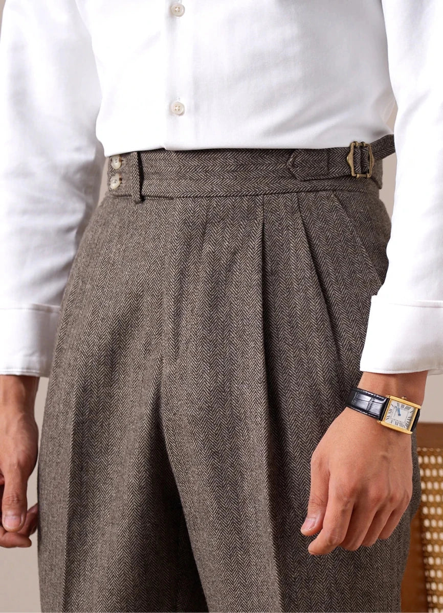 Herringbone wool-blend autumn trousers