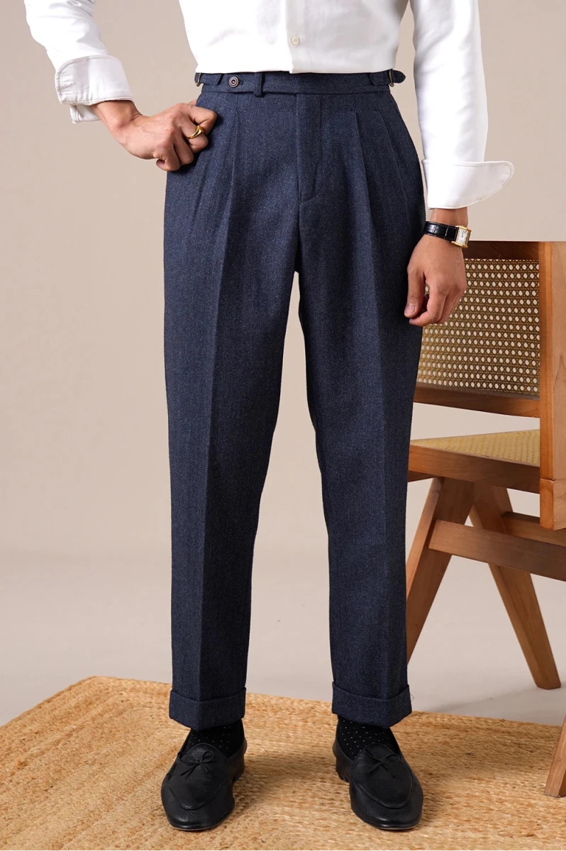Herringbone wool-blend autumn trousers