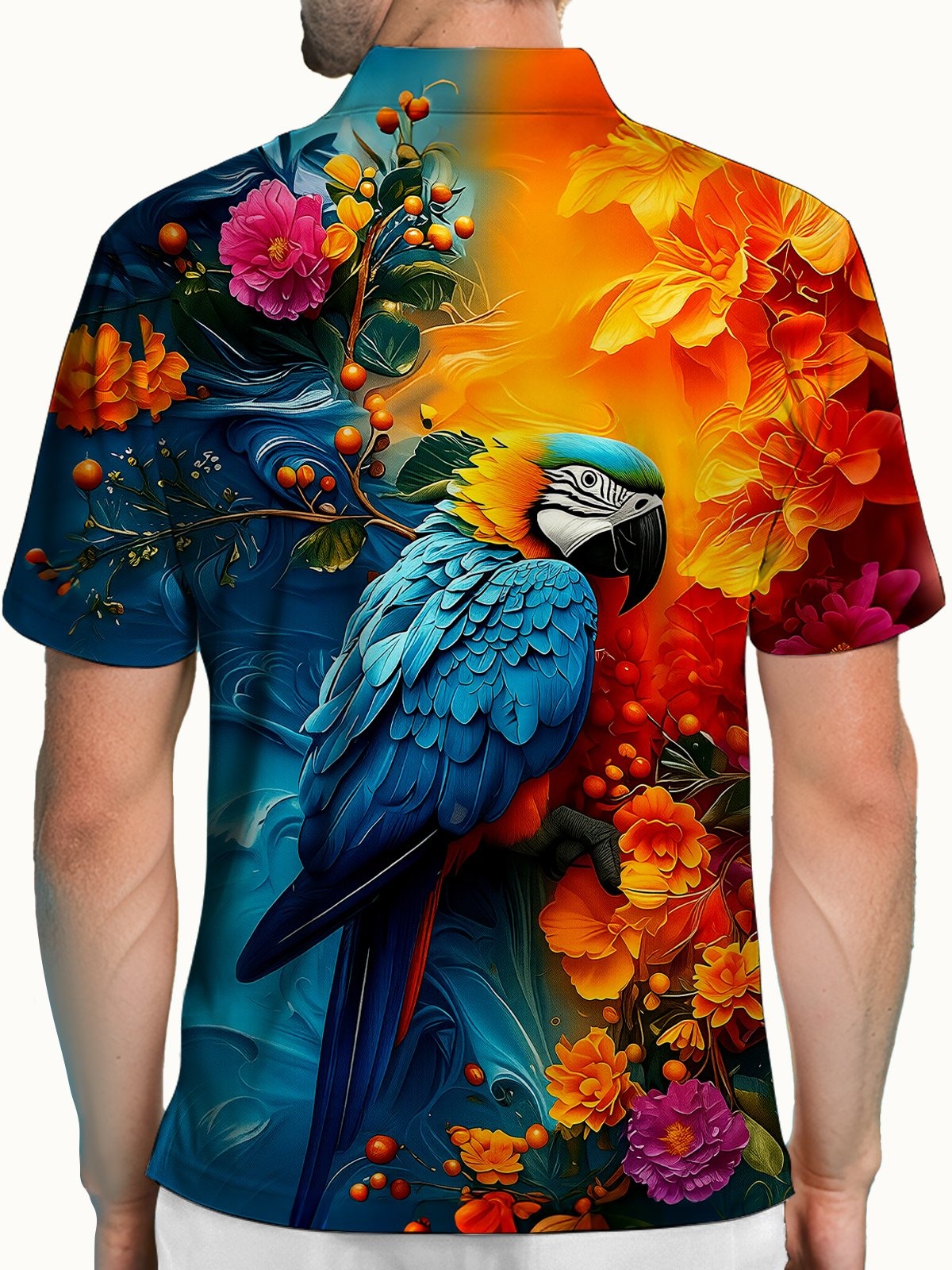 Camisa polo retro Abstract Oil Painting Parrot de manga corta