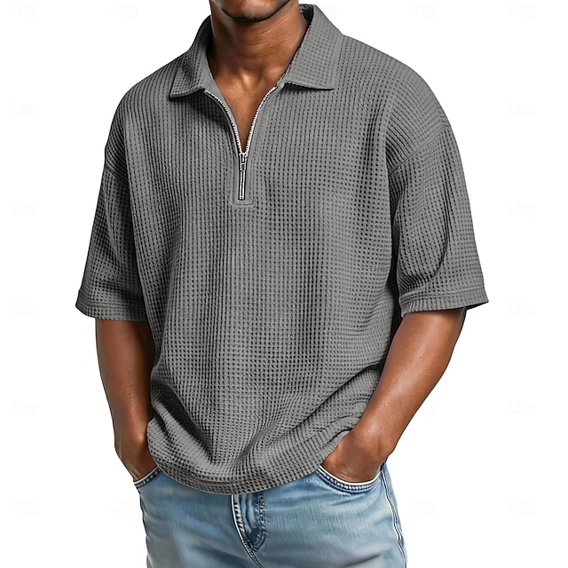 Camisa Waffle polos Zip Polo para hombre