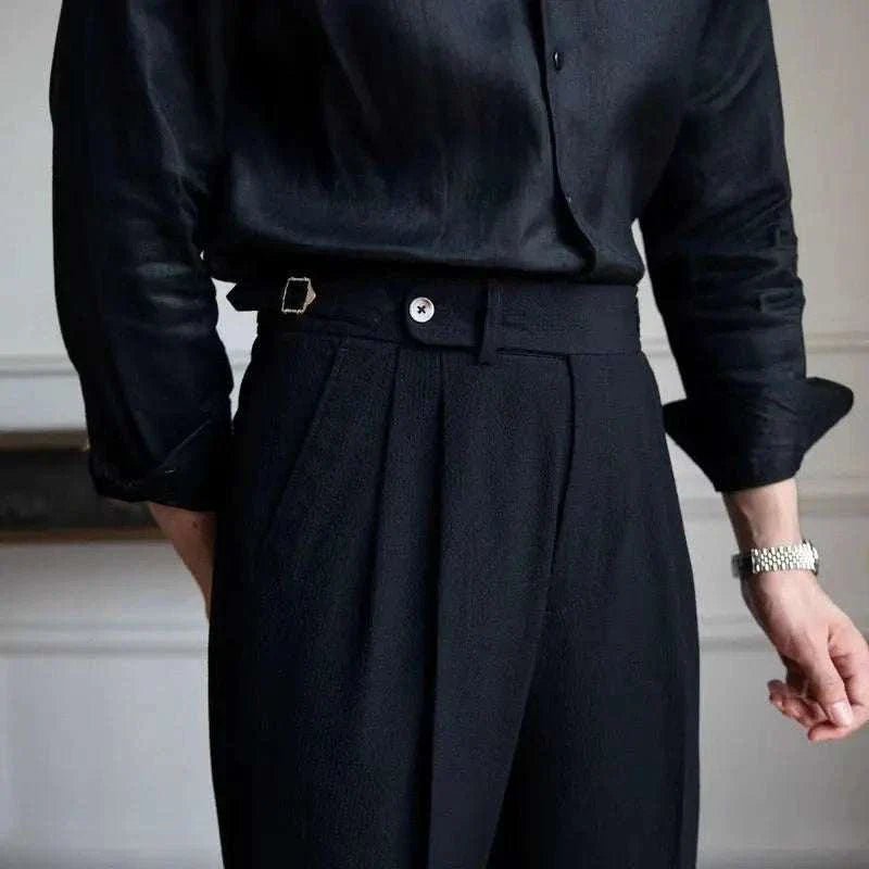High-waist belt design trousers