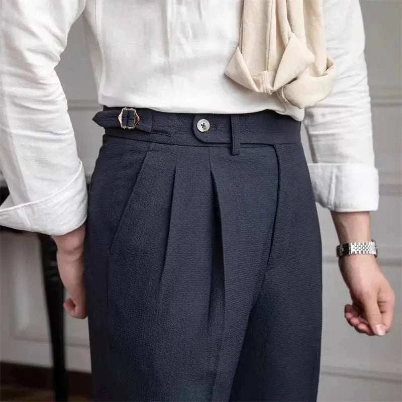 High-waist belt design trousers