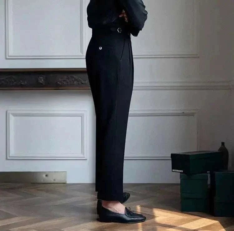 High-waist belt design trousers