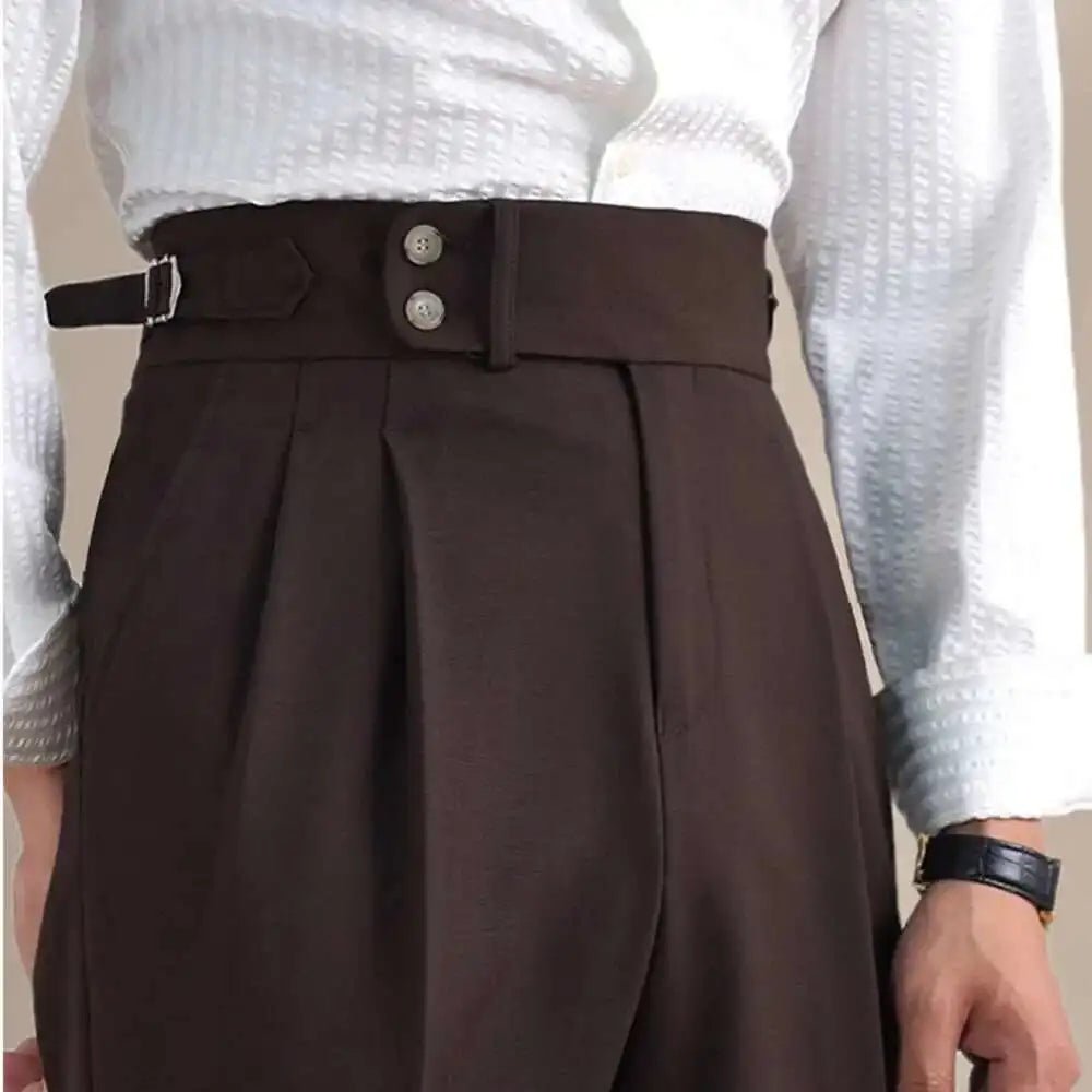 High-waist de lino straight fit trousers