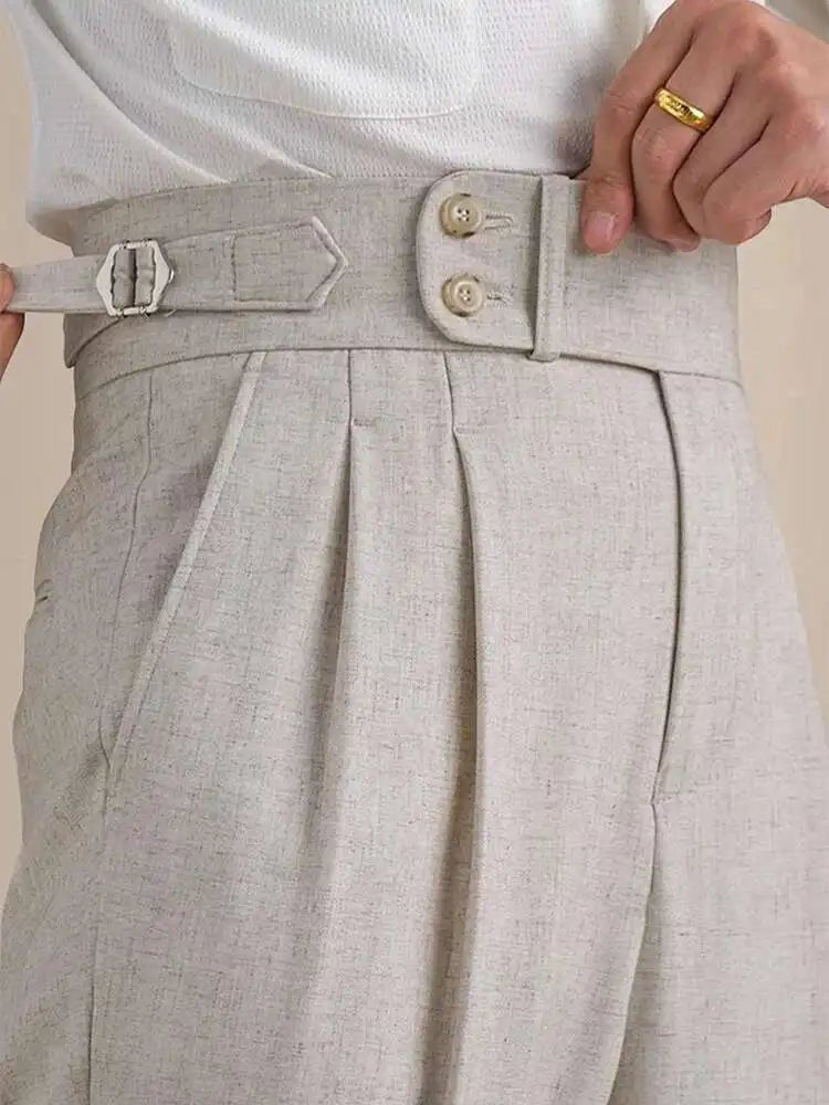 High-waist de lino straight fit trousers
