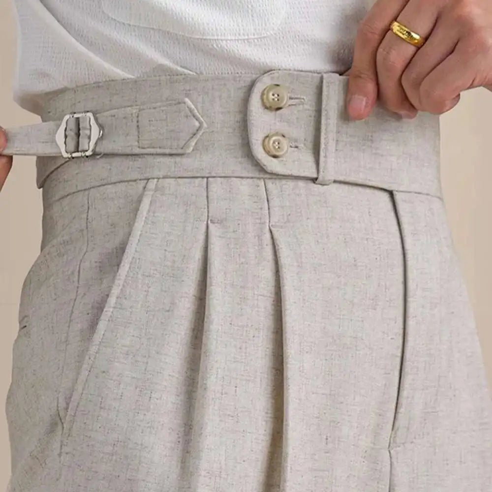 High-waist de lino straight fit trousers