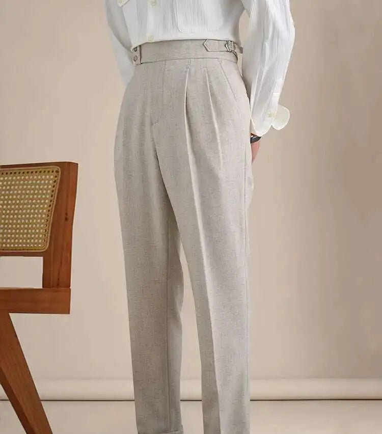 High-waist de lino straight fit trousers