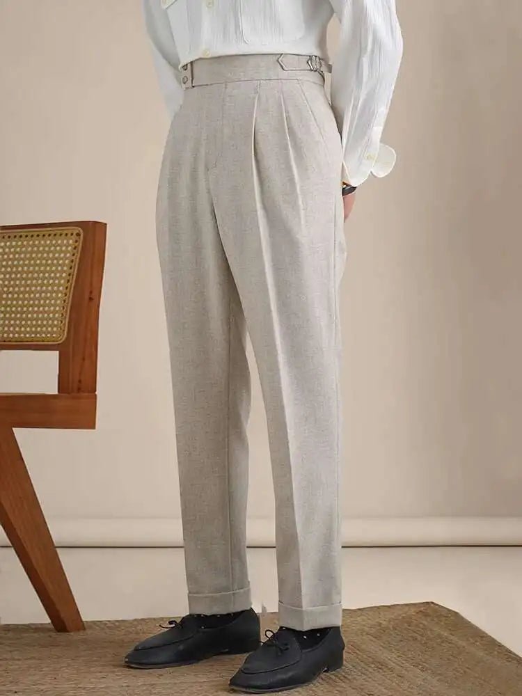 High-waist de lino straight fit trousers