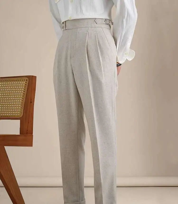 High-waist de lino straight fit trousers