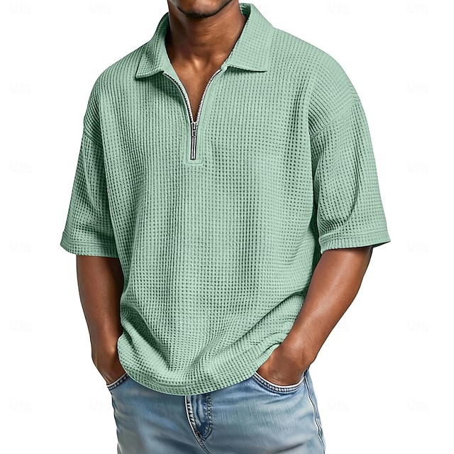 Camisa Waffle polos Zip Polo para hombre