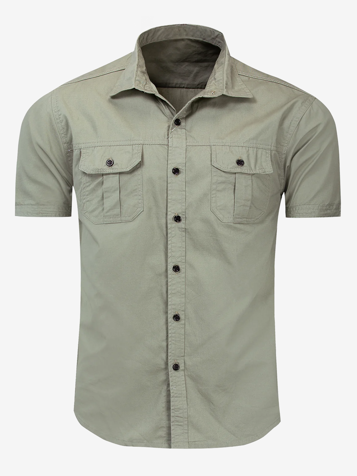 Camisa casual para exterior Pocket de algodón de manga corta para hombre