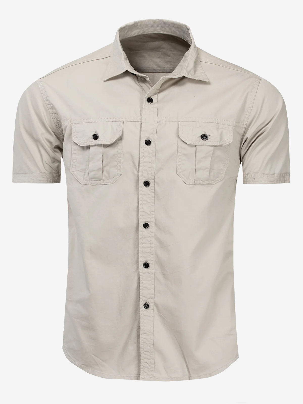 Camisa casual para exterior Pocket de algodón de manga corta para hombre