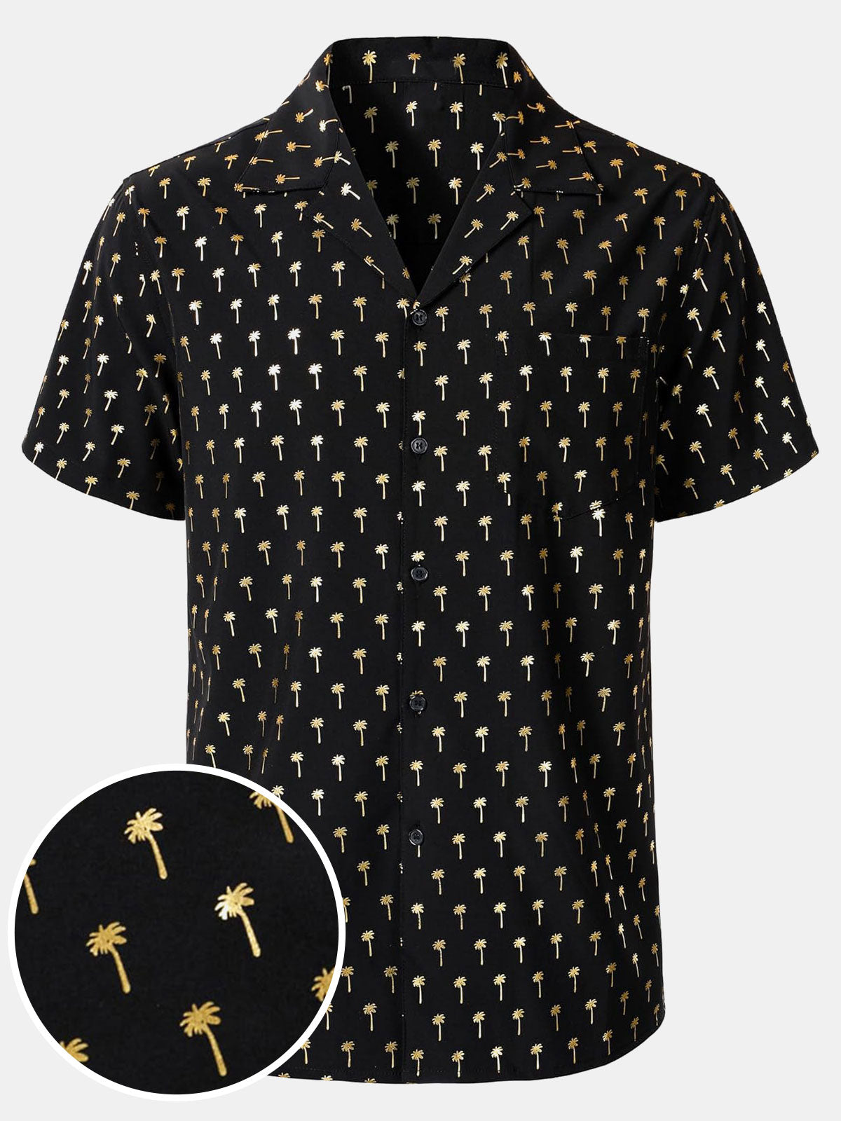 Camisa Golden Palm Tree Cuban Collar de manga corta para hombre