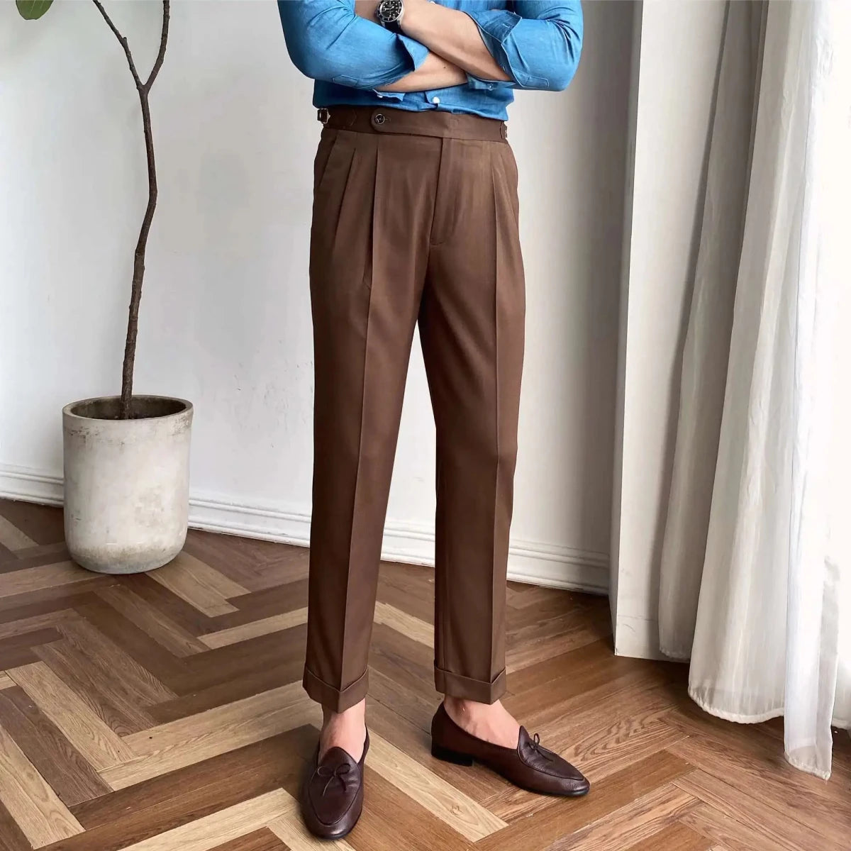 Italian design ankle high-waist trousers