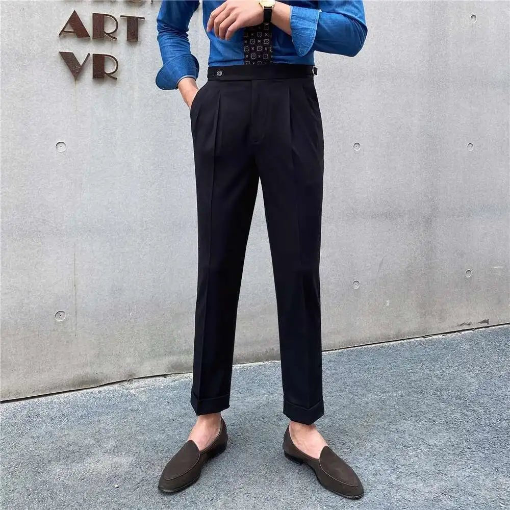 Italian design ankle high-waist trousers