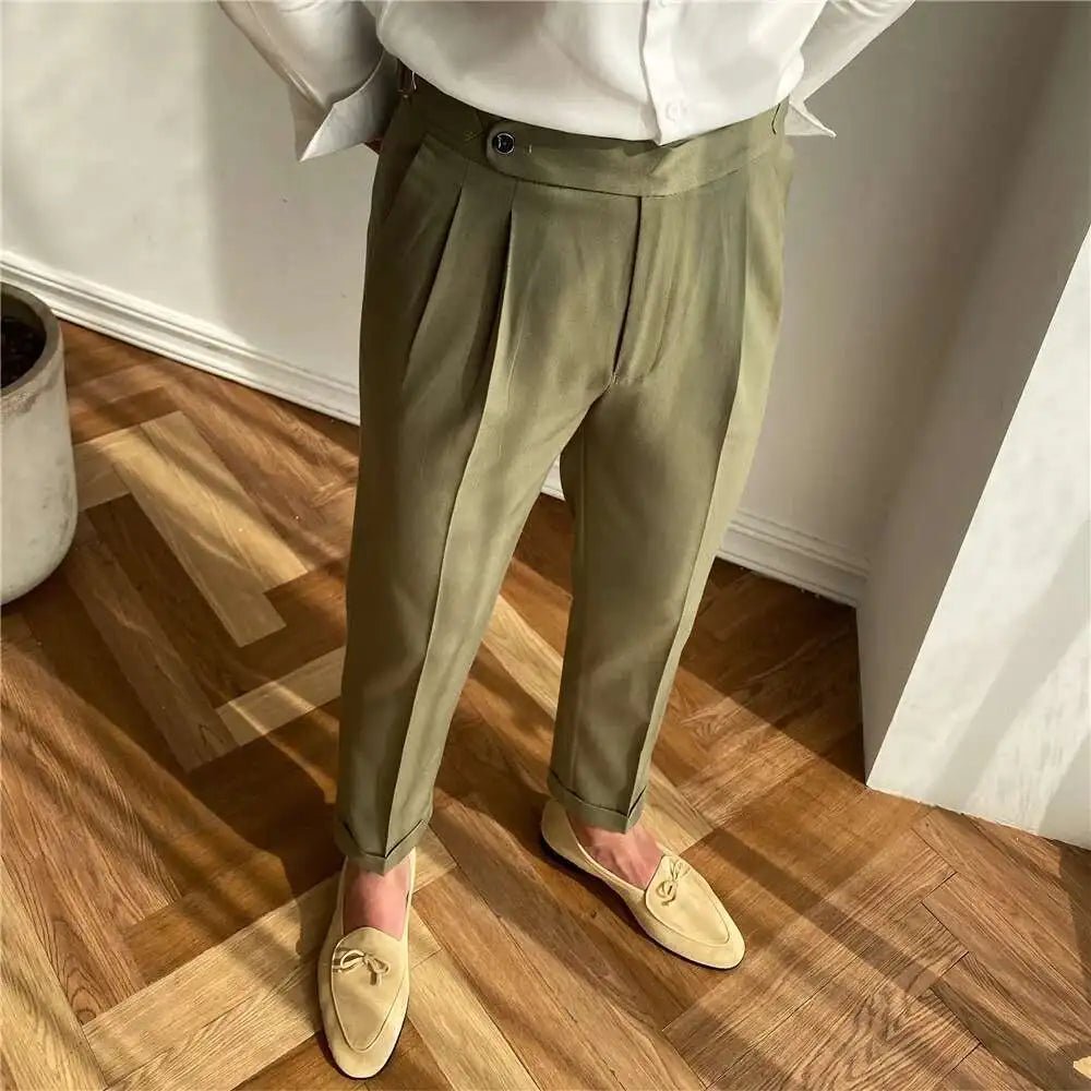 Italian design ankle high-waist trousers