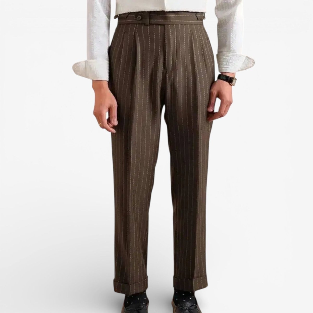 Italian style double pleated a rayas trousers
