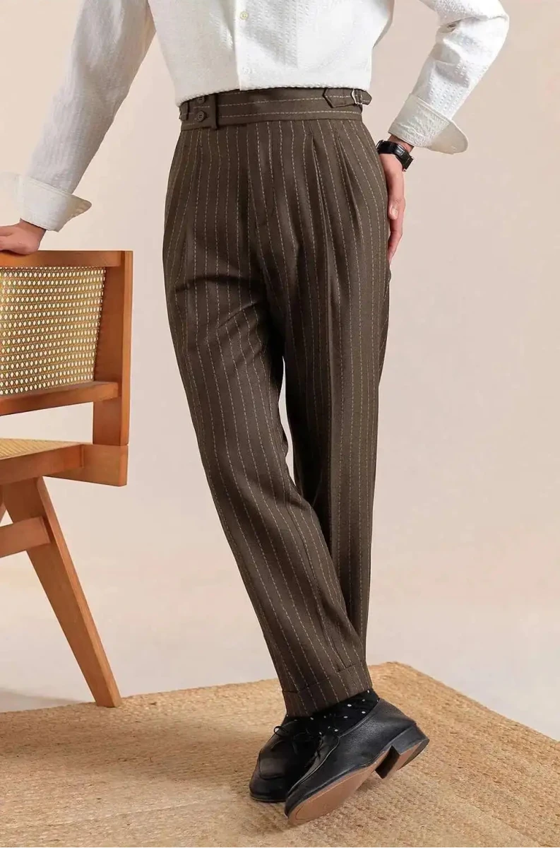 Italian style double pleated a rayas trousers