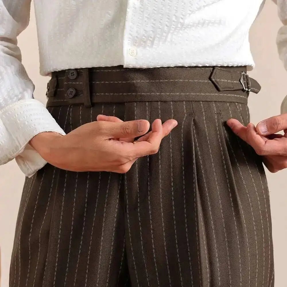 Italian style double pleated a rayas trousers