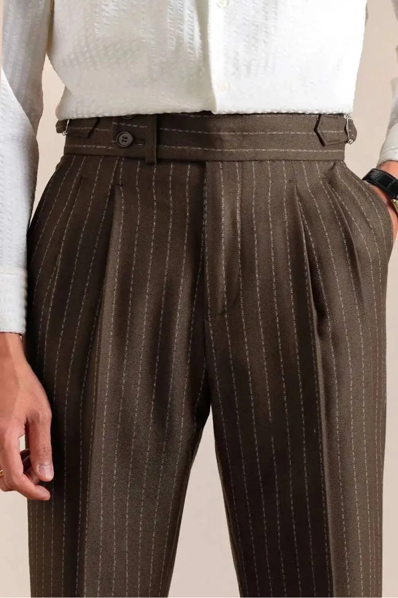 Italian style double pleated a rayas trousers