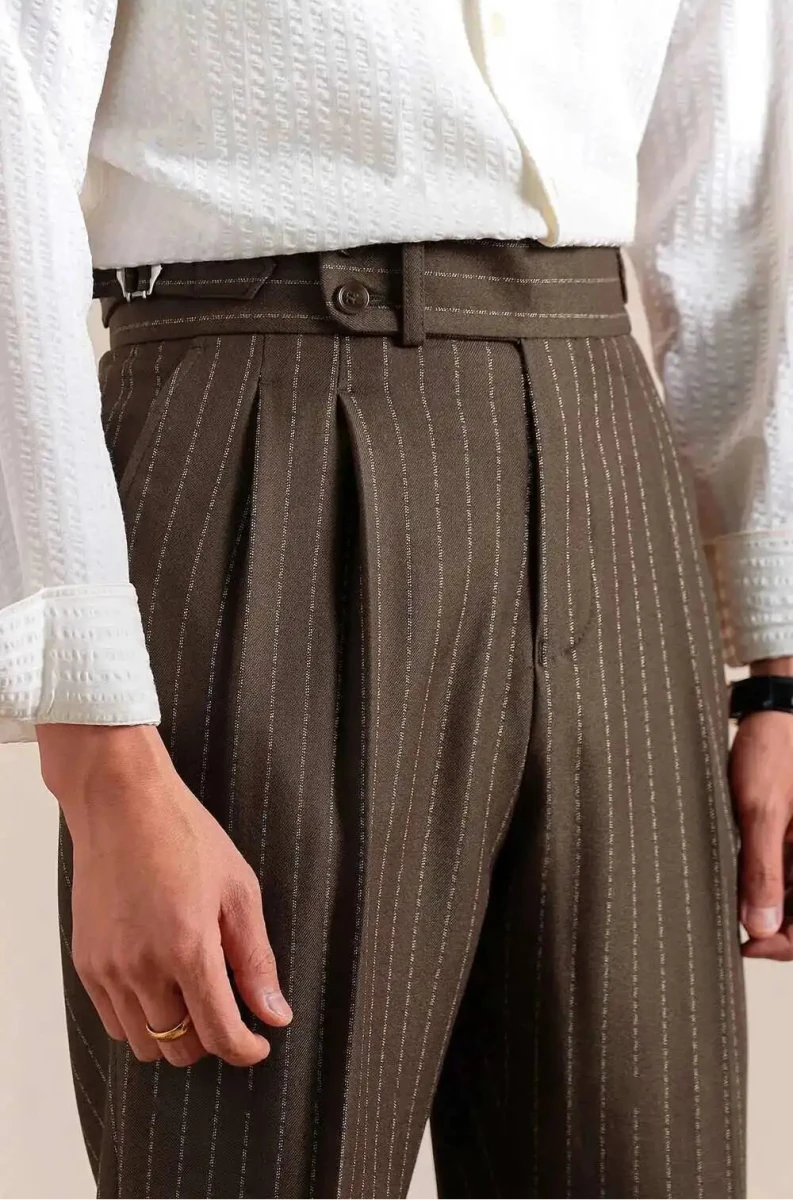 Italian style double pleated a rayas trousers