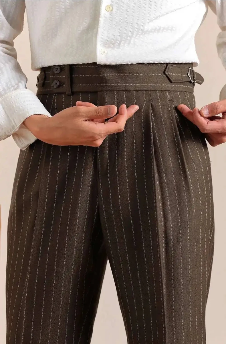 Italian style double pleated a rayas trousers