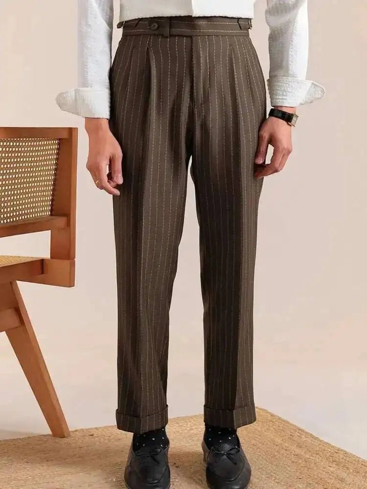 Italian style double pleated a rayas trousers