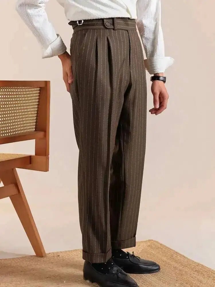 Italian style double pleated a rayas trousers