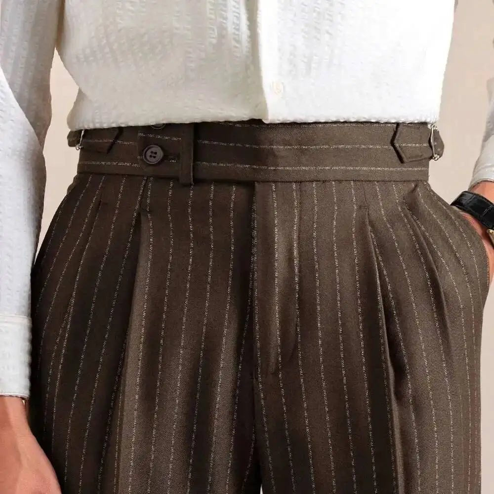 Italian style double pleated a rayas trousers
