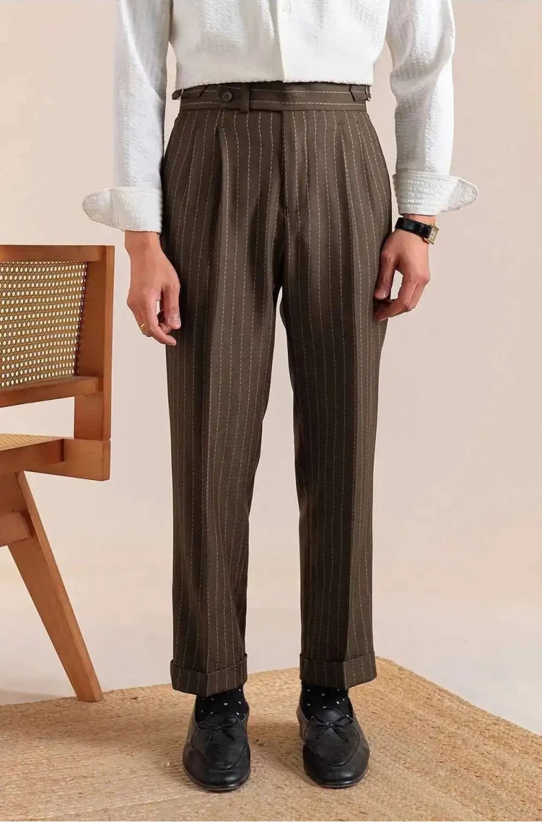Italian style double pleated a rayas trousers