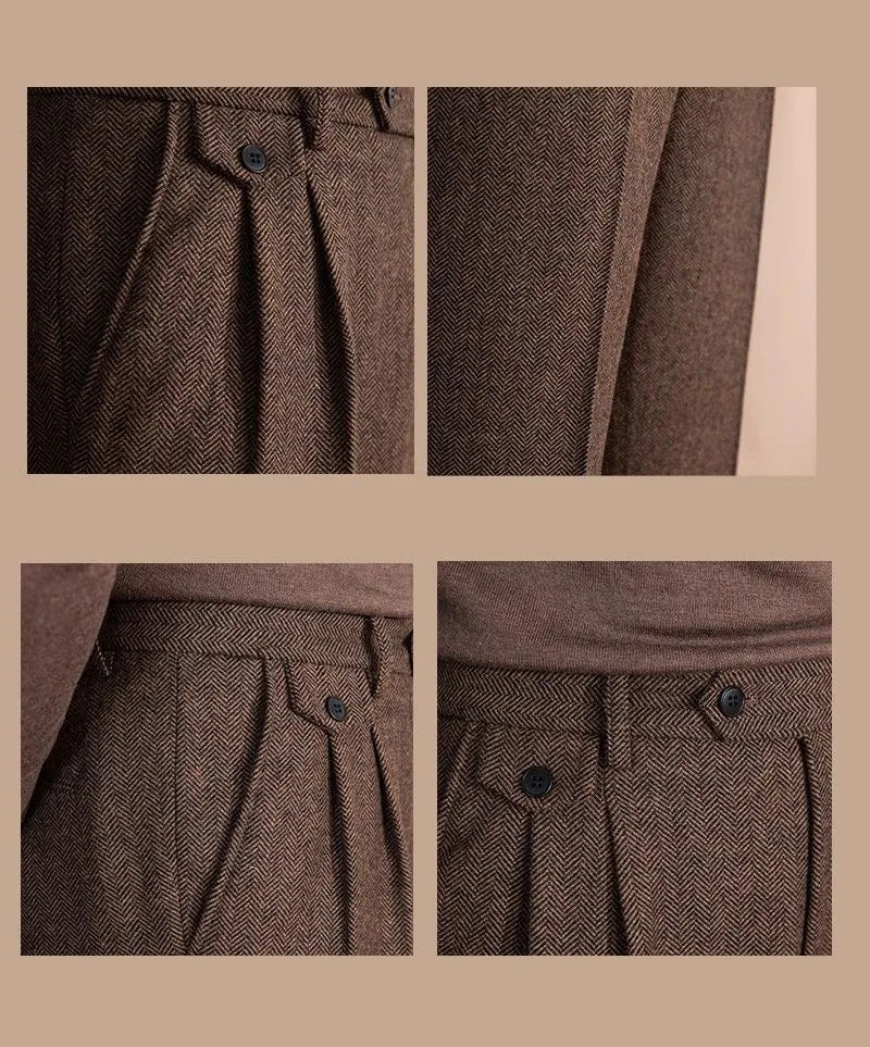 Pantalón Italian wool herringbone pattern straight