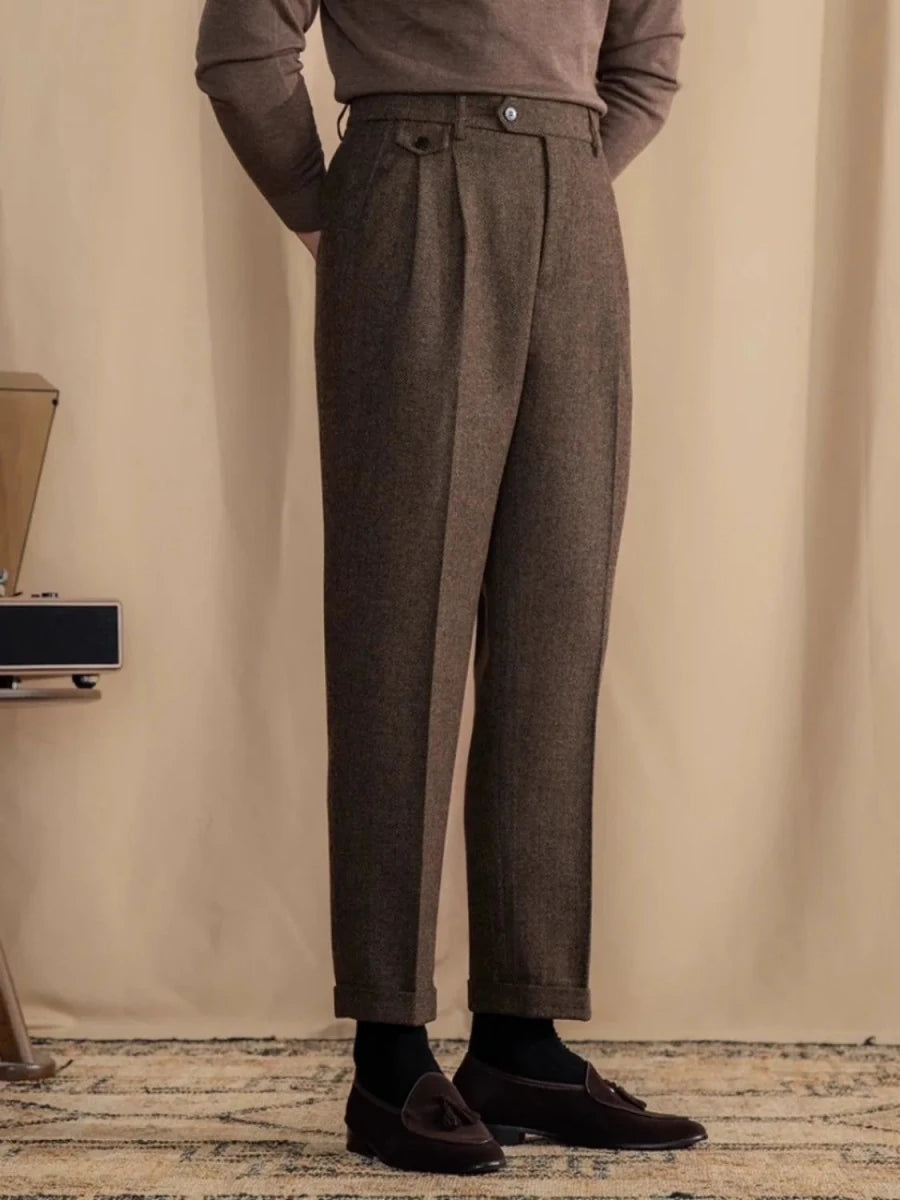 Pantalón Italian wool herringbone pattern straight