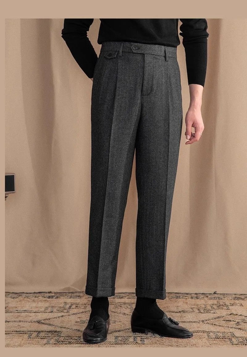 Pantalón Italian wool herringbone pattern straight