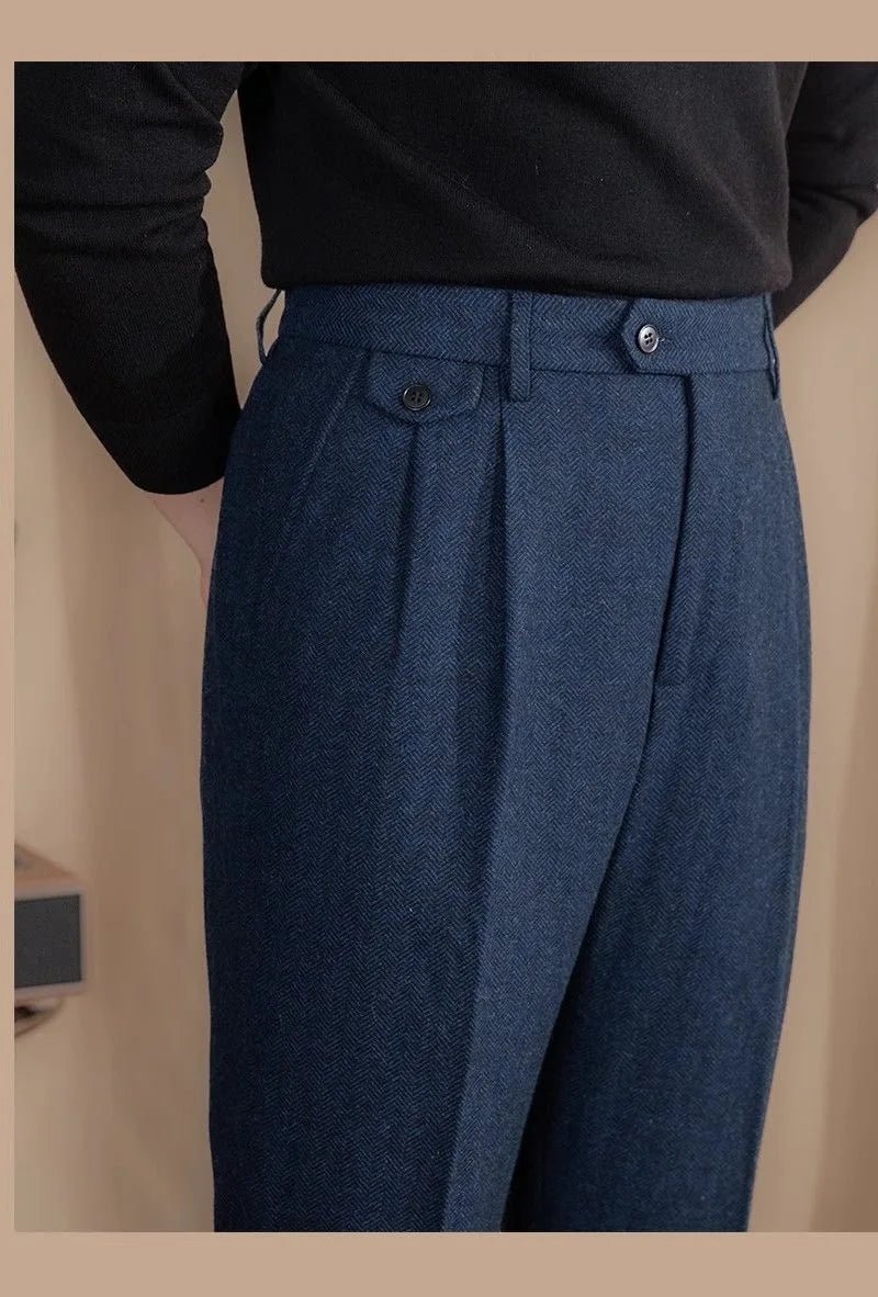 Pantalón Italian wool herringbone pattern straight