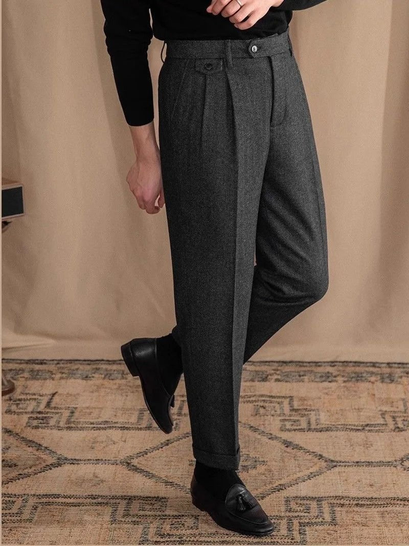 Pantalón Italian wool herringbone pattern straight