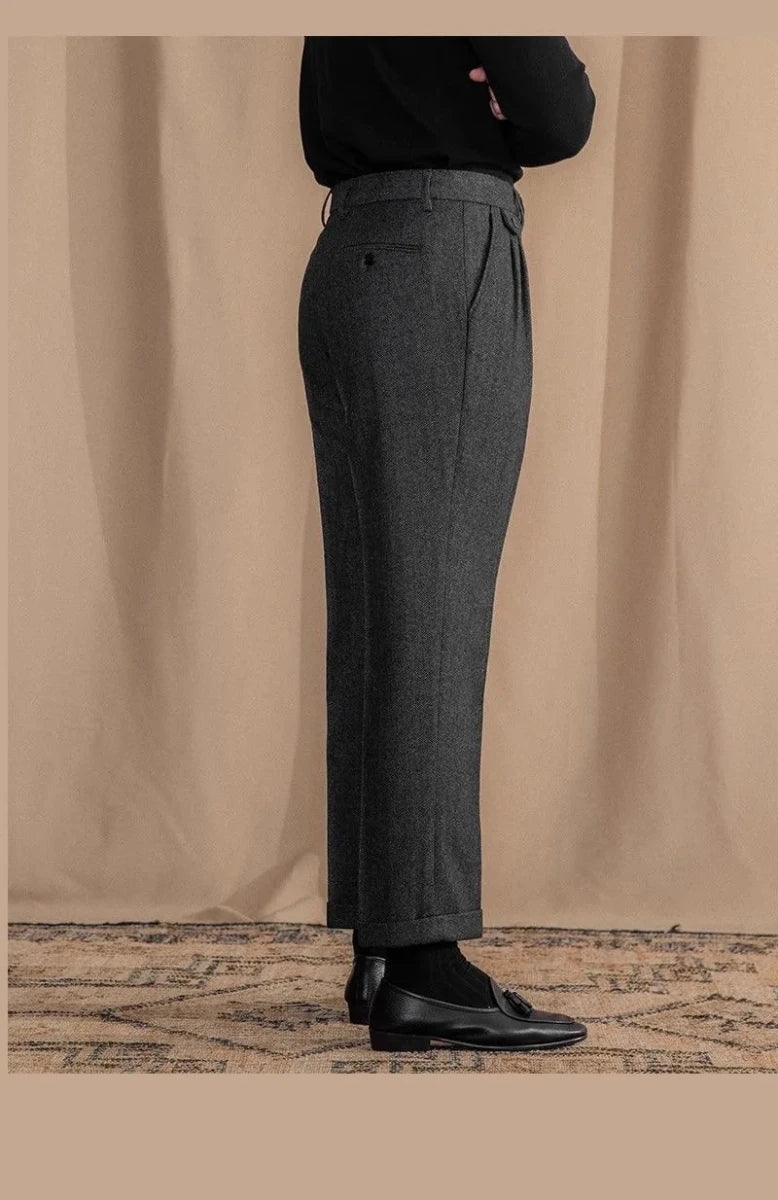 Pantalón Italian wool herringbone pattern straight
