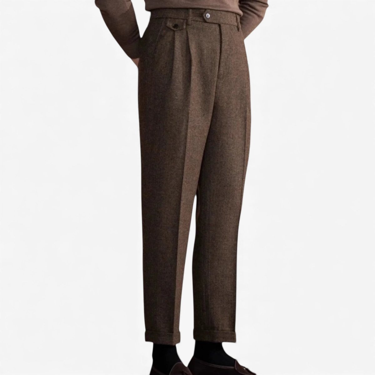 Pantalón Italian wool herringbone pattern straight
