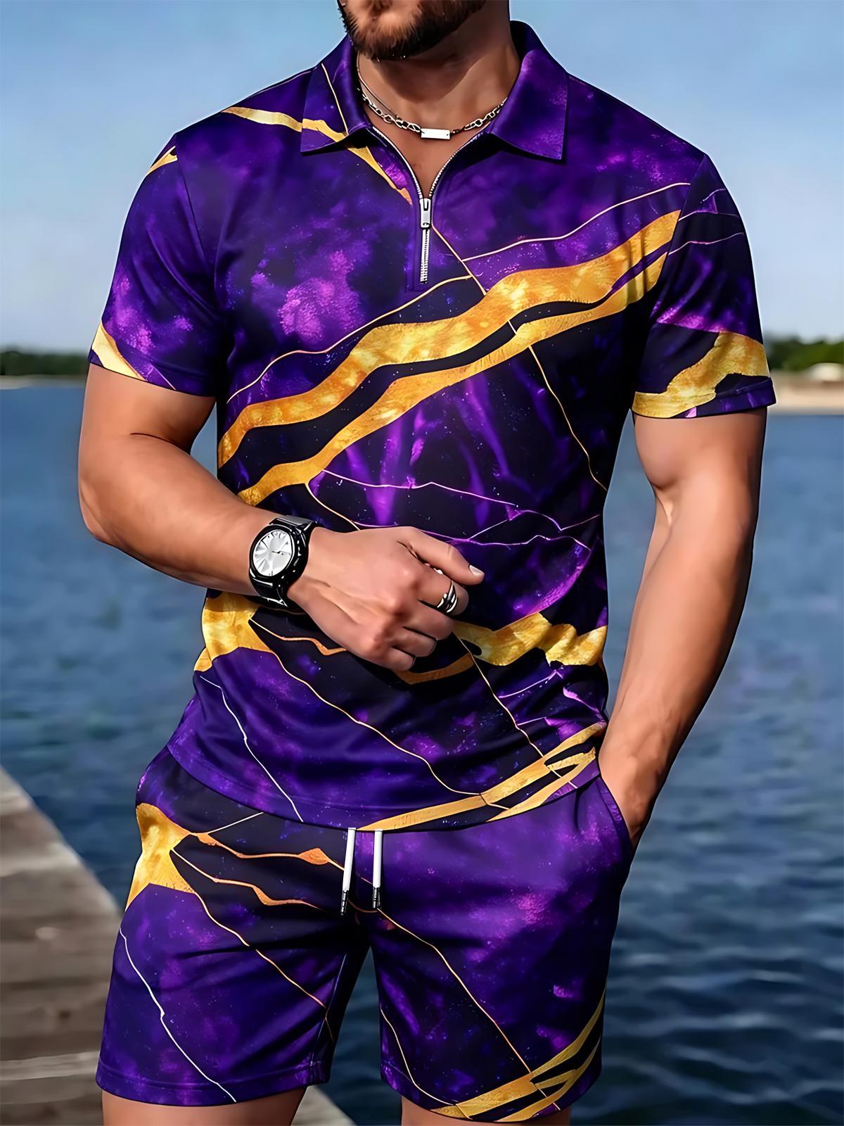 Shorts Abstract de manga corta Zipper Polo And Set para hombre