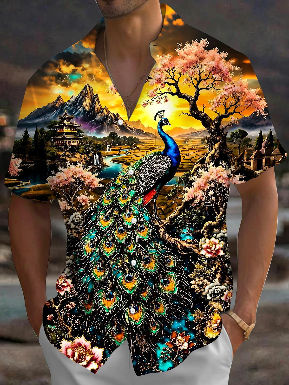 Peacock para hombre Pocket de manga corta camisas